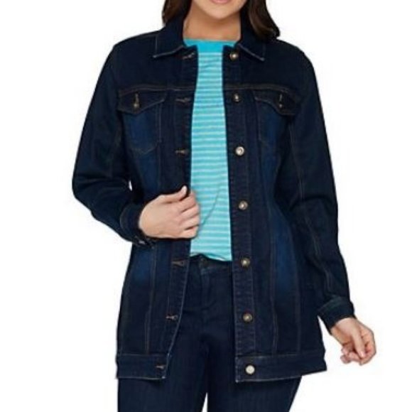Denim&Co Jackets & Blazers - Denim & Co Classic Distressed Long Jean Jacket